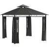 Outsunny paviljonas apie 3 x 3 m, sodo palapinė su šonine sienele, vakarėlių palapinė su dvigubu stogu, atspari oro sąlygoms palapinė, sodo paviljonas, metalinis, tamsiai pilka