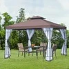 Outsunny sodo pavėsinė su tinkleliu nuo uodų ir šoninėmis sienelėmis, vakarėlių palapinė su dvigubu stogu, sodo palapinė 2,97x2,97m
