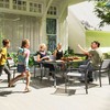 Outsunny sodo stalas plieno 150x90 cm oro sąlygoms atsparus balkono stalas su skyle skėčiui, lamelių dizaino bufetinis stalas kempingo stalas 6 žmonėms kiemo stalas lauko valgomojo stalas sode, terasoje balkone juodas