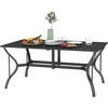 Outsunny sodo stalas plieno 150x90 cm oro sąlygoms atsparus balkono stalas su skyle skėčiui, lamelių dizaino bufetinis stalas kempingo stalas 6 žmonėms kiemo stalas lauko valgomojo stalas sode, terasoje balkone juodas