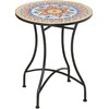 Outsunny sodo stalas, mozaikinis apvalus bistro stalas, pagalbinis staliukas su keraminiu mozaikos paviršiumi, metalinis, raudona+mėlyna+balta spalva, Ø60 cm