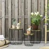 "Outsunny" šoniniai staliukai 3 retro stiliaus metalinių krepšių rinkinys Natūralus+juodas 3 dydžiai