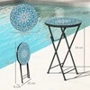 Outsunny sulankstomas šoninis staliukas, sodo staliukas su mozaikos dizainu, Ø35,5 x 55 cm, apvalus, atsparus oro sąlygoms metalinis balkono stalas, stovyklavimo stalas, kavos staliukas svetainei, biurui, laukui ir vidui, mėlynas