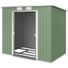 Outsunny sodo namelis 2,42 m², metalinis įrankių sandėliukas su ventiliacijos langais, stumdomomis durimis, pagrindu, 213 x 130 x 159/172 cm, cinkuotas plienas, atsparus oro sąlygoms, žalias
