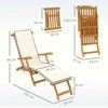 Outsunny sulankstomas medinis sodo krėslas su kojų atrama, čiužiniu, ergonomiškas gultas, atsparus oro sąlygoms kempingo krėslas, sodo kėdė iki 160 kg, skirta sodui, atostogoms, laukui, paplūdimiui, baseinui, tikmedis