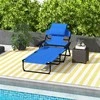 Outsunny sulankstomas gultas su anga skaitymui, pagalve, kėdė su 4 padėčių reguliuojamu atlošu, atsparus oro sąlygoms kempingo gultas, išlaikantis iki 120 kg svorį, sodui, paplūdimiui, baseinui, tamsiai mėlynas