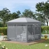 "Outsunny Tonnelle" 3 x 3 m sodo pavėsinė pop-up sulankstoma palapinė dvigubas stogas 4 nuimami tinkleliai nuo uodų + krepšys Oksfordo audinys metalinė pilka spalva