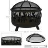 "Outsunny" ugniakuras "2-in-1" su kibirkščių apsauga ir grotelėmis, skirtas sodo BBQ, metalinis, juodas, Ø61x55cm