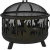 "Outsunny" ugniakuras "2-in-1" su kibirkščių apsauga ir grotelėmis, skirtas sodo BBQ, metalinis, juodas, Ø61x55cm
