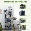 PawHut draskyklė 206 cm kačių bokštas su nameliu, 2 žaisliniais kamuoliukais, sizalio stulpais, platforma didelėms katėms, tamsiai pilka