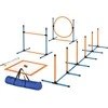 PawHut Agility rinkinys šunims 9 dalių agility įranga šunims mokyti Įtraukiamas kliūčių rinkinys su slalomo stulpais Šuolių lankas 2 reguliuojamo aukščio kamuoliai Kliūtys Koordinacijos lavinimas žaidimams Mokymas
