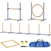 Pawhut Agility treniruočių įranga su reguliuojamo aukščio vikrumo kliūtimis, pinti stulpai, šuolių ringas, kliūčių rinkinys