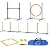 Pawhut Agility treniruočių įranga su reguliuojamo aukščio vikrumo kliūtimis, pinti stulpai, šuolių ringas, kliūčių rinkinys