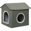 PawHut Cat Cave Jaukus namelis katėms su dvejomis durelėmis, pagalvėle, gultas katėms iki 5kg, poliesteris, pilkos spalvos