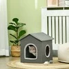PawHut Cat Cave Jaukus namelis katėms su dvejomis durelėmis, pagalvėle, gultas katėms iki 5kg, poliesteris, pilkos spalvos