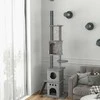 "PawHut Cat Tree" Aukšta kačių draskykė su katės nameliu, montuojama prie lubų, reguliuojamas aukštis 60 x 40 x 225-255 cm