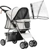 PawHut dog buggy vežimėlis šunims su apsauga nuo lietaus, sulankstomas vežimėlis šunims iki 20 kg, pilkos spalvos, su puodelio laikikliu ir tinkliniu langeliu, 75x45x97cm