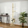 PawHut katės draskyklė, montuojama iki lubų, 240-260 cm, su nameliu ir hamaku, šviesiai ruda + smėlio spalvos