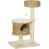 "PawHut" draskyklė rotango kačių medis, laipiojimo medis su kačių urvu ir sizalio stulpeliais, žaidimų kamuoliukai, 95 cm, sizalis nature+beige