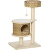 "PawHut" draskyklė rotango kačių medis, laipiojimo medis su kačių urvu ir sizalio stulpeliais, žaidimų kamuoliukai, 95 cm, sizalis nature+beige