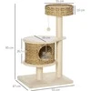"PawHut" draskyklė rotango kačių medis, laipiojimo medis su kačių urvu ir sizalio stulpeliais, žaidimų kamuoliukai, 95 cm, sizalis nature+beige