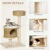 "PawHut" draskyklė rotango kačių medis, laipiojimo medis su kačių urvu ir sizalio stulpeliais, žaidimų kamuoliukai, 95 cm, sizalis nature+beige