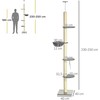 "PawHut" kačių draskyklė 230-250 cm aukščio, su hamaku, reguliuojamo aukščio, pilka+kreminė balta