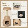 "PawHut" kačių medis, draskymo stovas, kačių baldai su urvu, kamuoliukas-žaislas, sizalis, minkštas pliušas, geltonos spalvos, aukštis 82,5 cm