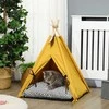 PawHut kačių namelis teepee palapinė šunims su pagalvėle, neslystanti, su kamuoliuku, pagaminta iš pušies medienos, geltonos spalvos