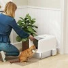 "PawHut" kraiko dėklas, kačių tualetas su dangčiu, nerūdijančio plieno dėklas, įmontuotas kraiko filtras, pridedamas kraiko semtuvėlis, skirtas katėms iki 6kg, baltos spalvos