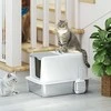 "PawHut" kraiko dėklas, kačių tualetas su dangčiu, nerūdijančio plieno dėklas, įmontuotas kraiko filtras, pridedamas kraiko semtuvėlis, skirtas katėms iki 6kg, baltos spalvos