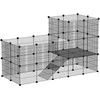PawHut aptvaras smulkiems gyvūnams, 39 dalių narvas su rampa, DIY metalinis grotuotas aptvaras, atidaromas, juodas, 140 x 70 x 105 cm