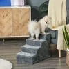 "PawHut" naminių gyvūnėlių laiptai, 4 pakopų rampa šunims su nuimamu dangčiu, laiptai katėms, medžio drožlių plokštė, pliušas, pilka, 60x35x44cm