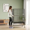 PawHut paukščių narvas, paukštidė su laktomis, namelis paukščiams su lentyna, padėklu, durelėmis, ratukais, pilkas, 94 x 57 x 153 cm