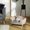 PawHut naminių gyvūnų sofa, šuns guolis su pagalve, kišene atloše, pliušiniu užvalkalu, kreminės baltos spalvos, pušies rėmas