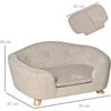 PawHut naminių gyvūnų sofa, šuns guolis su pagalve, kišene atloše, pliušiniu užvalkalu, kreminės baltos spalvos, pušies rėmas