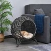 "PawHut" rotango namelis katėms Elegantiškas kačių urvas su pagalvėle, paaukštintomis kojelėmis, sidabriškai pilkas, Ø52x58cm