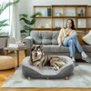 "PawHut" sofa šunims, skalbiamas užvalkalas, sofa naminiams gyvūnėliams su atlošu ir medinėmis kojomis, sofa katėms, skirta vidutinio dydžio šunims iki 25 kg, pilka