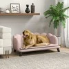 "PawHut" sofa šunims, skalbiamas užvalkalas, sofa naminiams gyvūnėliams su atlošu ir medinėmis kojomis, sofa katėms, skirta vidutinio dydžio šunims iki 25 kg, rožinė