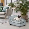 PawHut sofa šunims su kilimėliu ir laikymo vieta, natūrali mediena, šviesiai mėlyna, 76x45x41,5 cm