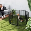 PawHut šuniukų aptvaras, šunų aptvaras, šuniukų tvora, 8 skydeliai su durelėmis, sulankstomas ir nešiojamas šunų aptvaras, plienas, juodas
