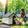 "PawHut" šunų veislynas lauko šuns būda su asfalto stogu, langu, oro sąlygoms atsparus mažų gyvūnų namelis, šunų urvas mini ir mažiems šunims pilka 62 x 61 x 60 cm