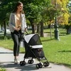 PawHut šunų vežimėlis šunų vežimėlis sulankstomas šunims ir katėms iki 4kg kačių vežimėlis su tinkliniais langais, diržu per petį, laikymo krepšiu, puodelio laikikliu, skėčio laikikliu skėčiu kačių vežimėlis šviesiai pilkas