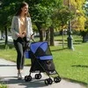 PawHut šunų vežimėlis šunų vežimėlis sulankstomas šunims ir katėms iki 4kg kačių vežimėlis su tinkliniais langais, diržu per petį, laikymo krepšiu, puodelio laikikliu, skėčio laikikliu tamsiai mėlynas kačių vežimėlis