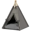 "PawHut Teepee" palapinė naminiams gyvūnams, kačių palapinė su nuimama ir skalbiama pagalve, kačių namelis su neslidžiomis grindimis, žaidimų kamuoliukas, skirta katėms iki 5kg, mini šunims, 60 x 60 x 76 cm, pilka
