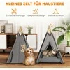 "PawHut Teepee" palapinė naminiams gyvūnams, kačių palapinė su nuimama ir skalbiama pagalve, kačių namelis su neslidžiomis grindimis, žaidimų kamuoliukas, skirta katėms iki 5kg, mini šunims, 60 x 60 x 76 cm, pilka