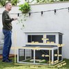 "PawHut" triušių būda 2 aukštų su atlenkiamu stogu medžio masyvo triušių būda žiemai atsparus dviaukštis namas su laisvo aptvaro patalpa 122x95x93,5 cm triušių narvas lauko mažų gyvūnų būda triušiams pilkos spalvos