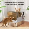 PawHut XXL nerūdijančio plieno kačių tualetas su atverčiamu dangčiu, kačių kraiko dėžė su semtuvėliu, didelėms katėms iki 12 kg, lengvai valomas