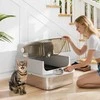 PawHut XXL nerūdijančio plieno kačių tualetas su atverčiamu dangčiu, kačių kraiko dėžė su semtuvėliu, didelėms katėms iki 12 kg, lengvai valomas