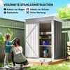 Sodo namelis, lauko įrankių namelis iš gofruoto plieno, sieninis dizainas, reguliuojamos lentynos, rakinamos durys, pilkas